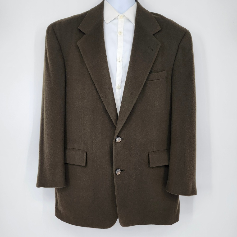 VTG Mark Shale Camel Hair Sport Coat Mens 43 Long Dark Olive Blazer‎ Old Money